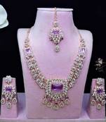 Purple rose gold premium designer american diamond and stone work necklace set
