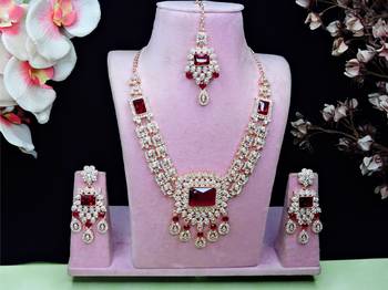 Maroon rose gold premium designer american diamond and stone work necklace set 1