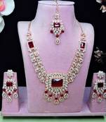 Maroon rose gold premium designer american diamond and stone work necklace set