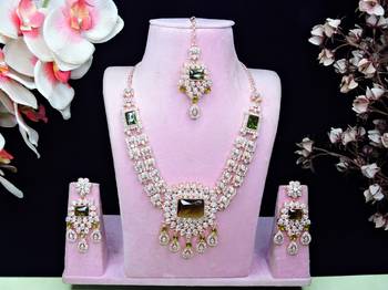 Green rose gold premium designer american diamond and stone work necklace set 1