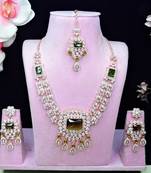 Green rose gold premium designer american diamond and stone work necklace set