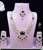 Blue rose gold premium designer american diamond and stone work necklace set