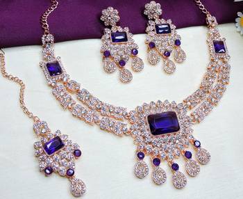 Blue rose gold premium designer american diamond and stone work necklace set 2