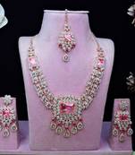 Pink rose gold premium designer american diamond and stone work necklace set