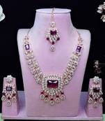 Purple rose gold premium designer american diamond and stone work necklace set