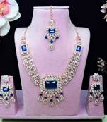 Blue rose gold premium designer american diamond and stone work necklace set