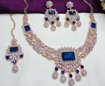 Blue rose gold premium designer american diamond and stone work necklace set 2