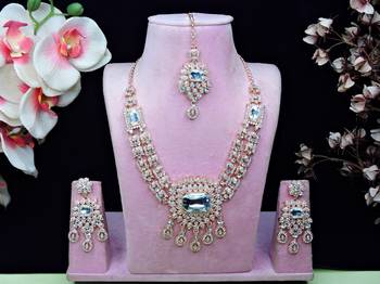 White rose gold premium designer american diamond and stone work necklace set 1
