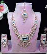 White rose gold premium designer american diamond and stone work necklace set