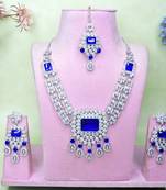 Blue rhodium premium designer american diamond and stone work necklace set