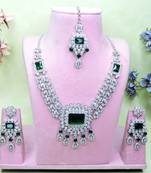 Green rhodium premium designer american diamond and stone work necklace set