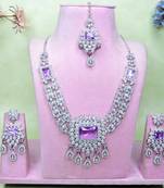 Purple rhodium premium designer american diamond and stone work necklace set