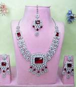 Maroon rhodium premium designer american diamond and stone work necklace set