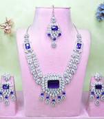 Blue rhodium premium designer american diamond and stone work necklace set