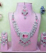 Pink rhodium premium designer american diamond and stone work necklace set