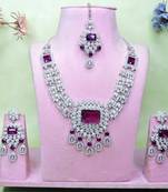 Purple rhodium premium designer american diamond and stone work necklace set