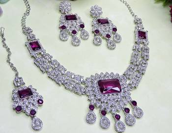Purple rhodium premium designer american diamond and stone work necklace set 3