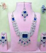 Blue rhodium premium designer american diamond and stone work necklace set