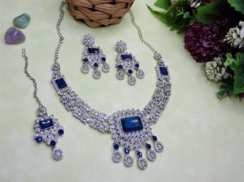 Blue rhodium premium designer american diamond and stone work necklace set 2