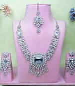 White rhodium premium designer american diamond and stone work necklace set