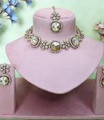 Gold yellow gold premium designer american diamond and stone work necklace set