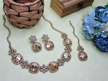 Gold yellow gold premium designer american diamond and stone work necklace set 2