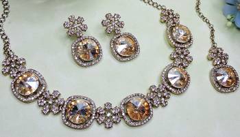 Gold yellow gold premium designer american diamond and stone work necklace set 3