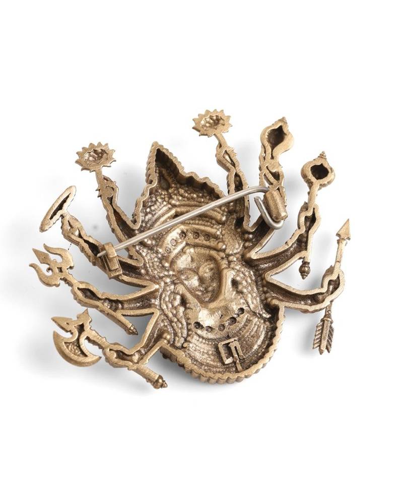 Antique gold brass devi shakti brooch