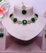 Green yellow gold premium designer american diamond and stone work necklace set