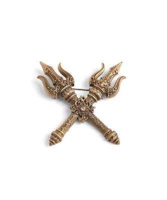 Antique gold brass shakti trishul brooch 2