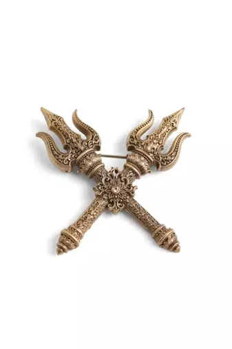Antique gold brass shakti trishul brooch