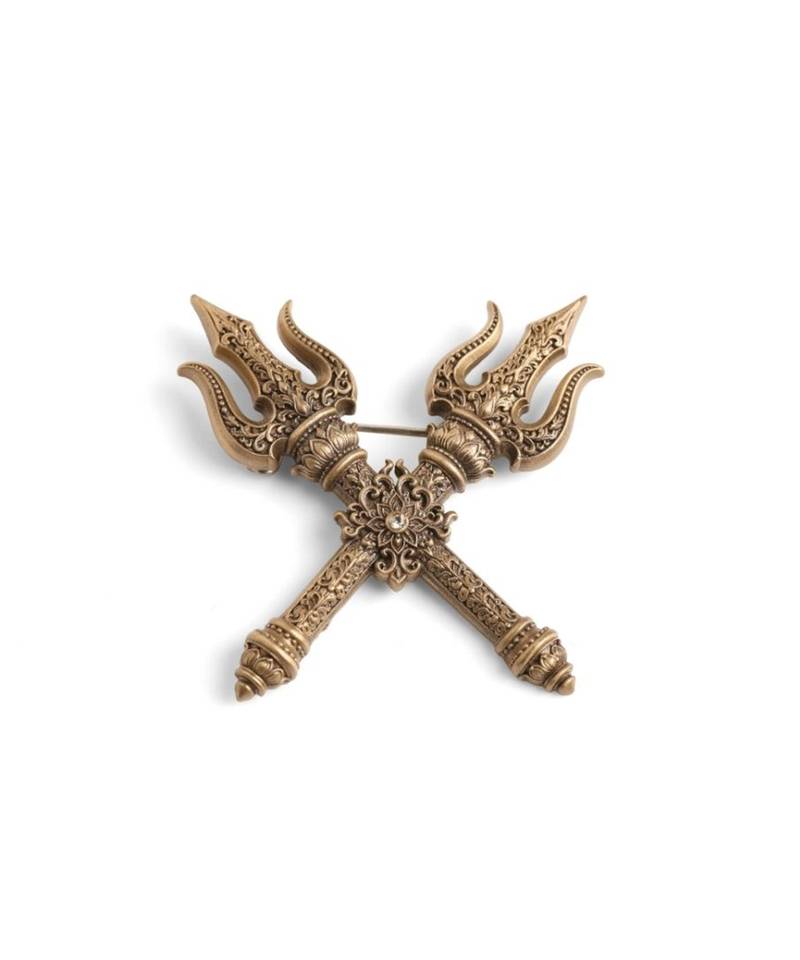 Antique gold brass shakti trishul brooch