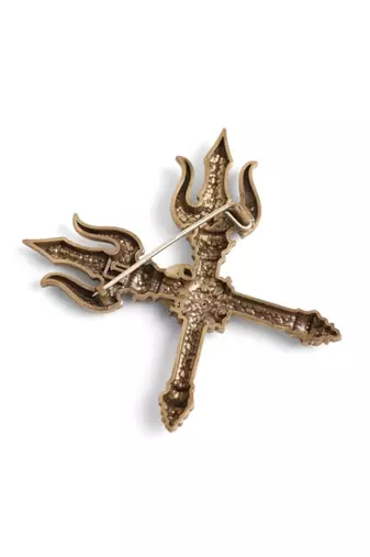 Antique gold brass shakti trishul brooch
