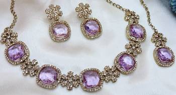 Purple yellow gold premium designer american diamond and stone work necklace set 2