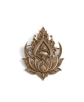 Antique gold brass shakti lotus brooch 3