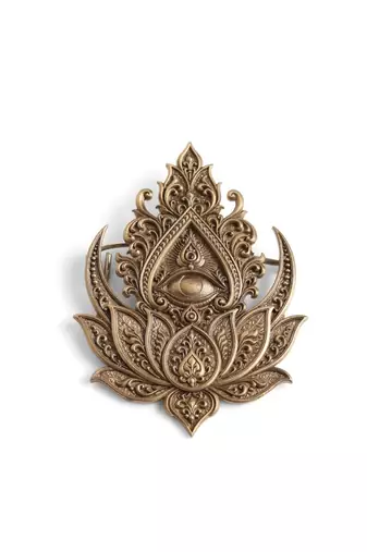 Antique gold brass shakti lotus brooch