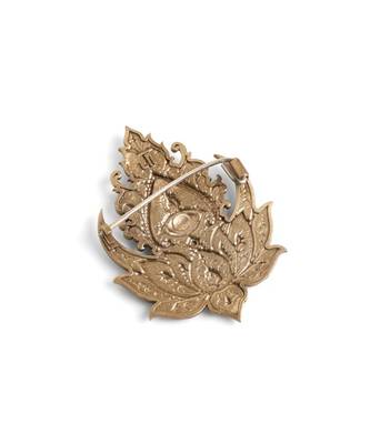 Antique gold brass shakti lotus brooch 4