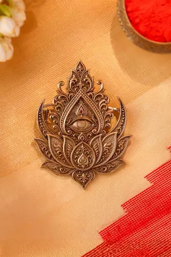 Antique gold brass shakti lotus brooch