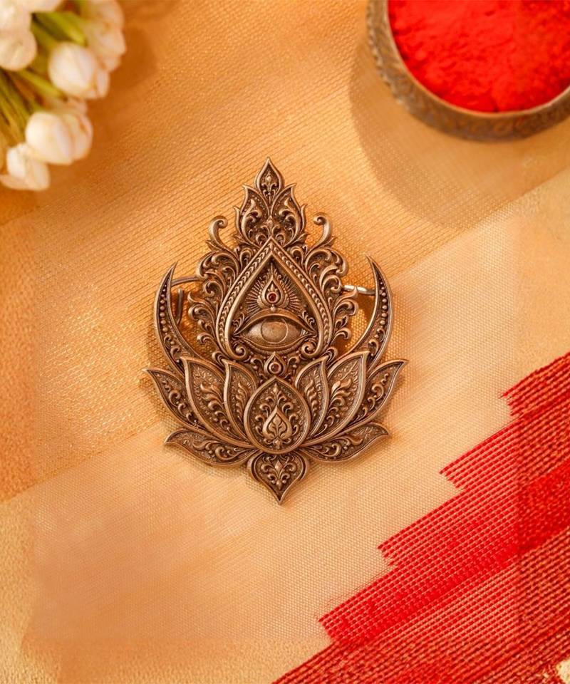 Antique gold brass shakti lotus brooch