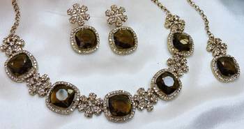 Green yellow gold premium designer american diamond and stone work necklace set 3