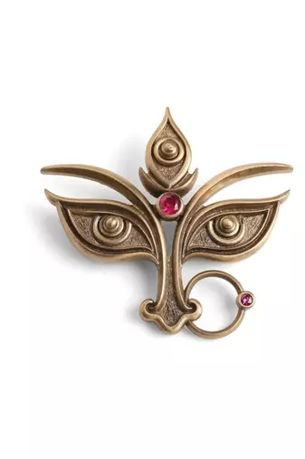 Antique gold brass divine eyes brooch