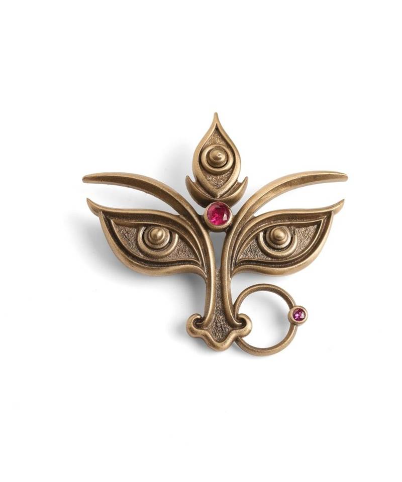 Antique gold brass divine eyes brooch