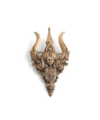Antique gold brass sacred trishul brooch 2