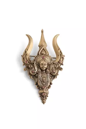 Antique gold brass sacred trishul brooch
