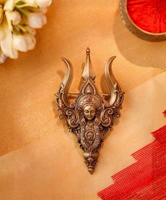 Antique gold brass sacred trishul brooch 3