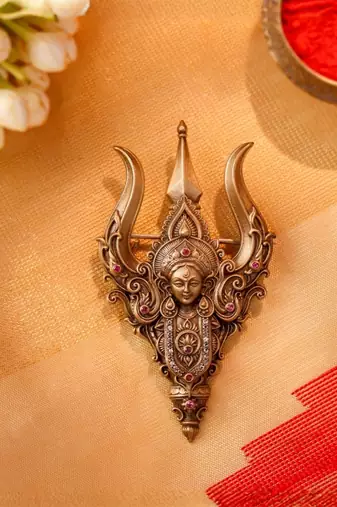 Antique gold brass sacred trishul brooch