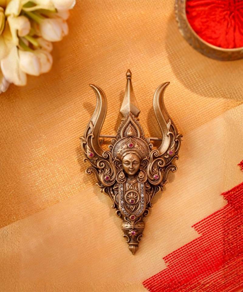 Antique gold brass sacred trishul brooch