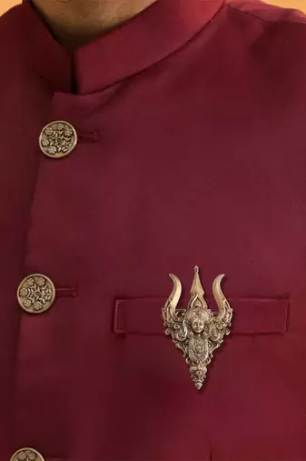 Antique gold brass sacred trishul brooch