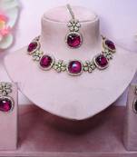 Purple yellow gold premium designer american diamond and stone work necklace set