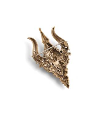 Antique gold brass sacred trishul brooch 5